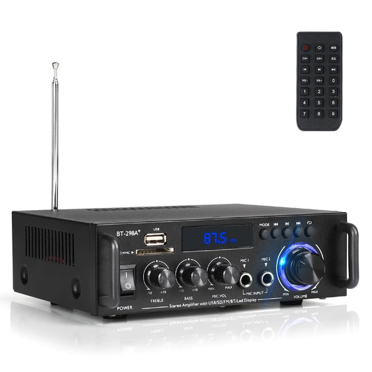 Romicta Stereo Audio Amplifier 600W Home 2 Channel Wireless Bluetooth 5.0 Power Amplifier System Home Amplifiers FM Radio USB SD Card with Remote Control Home Theater Audio Stereo System