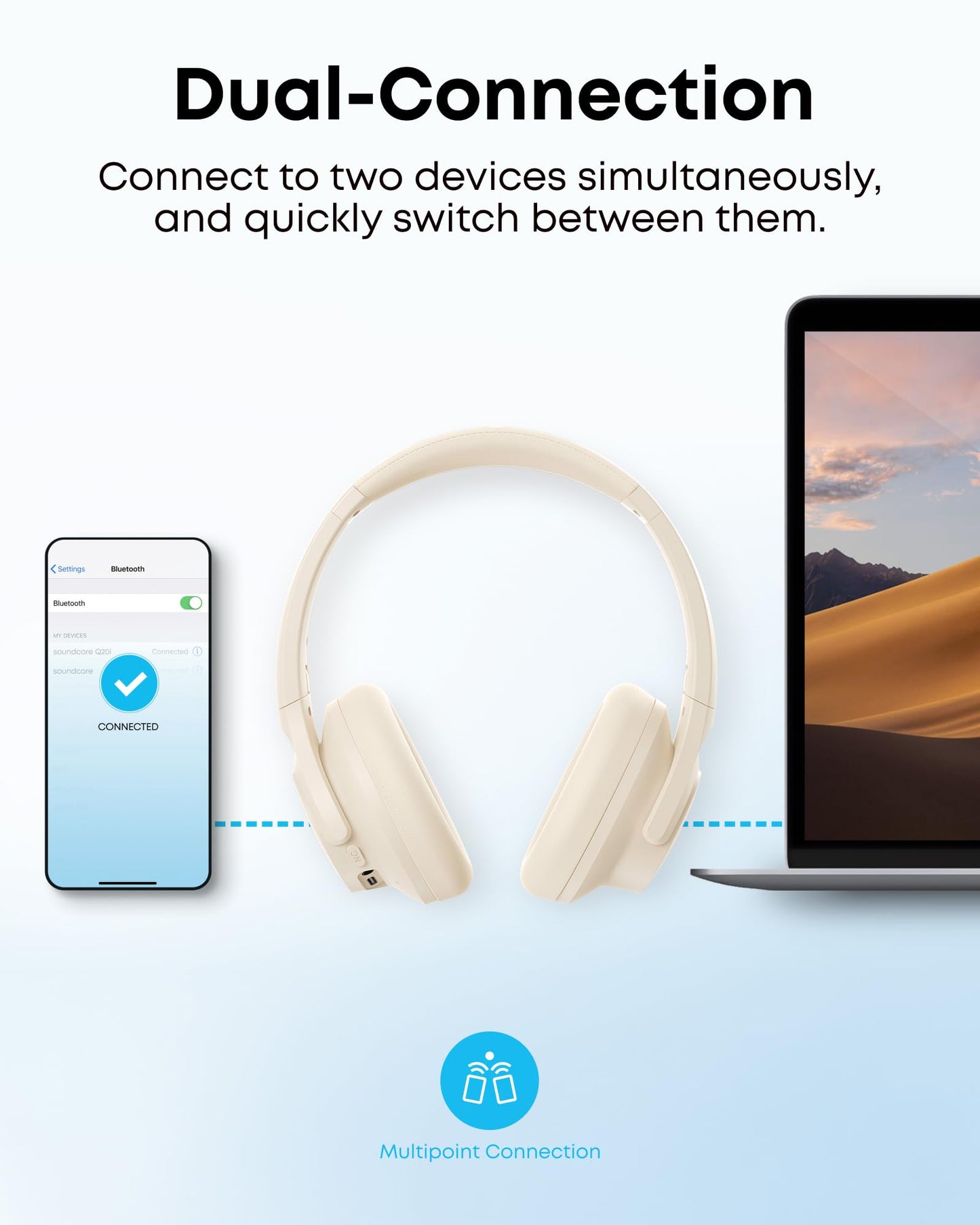 Soundcore by Anker Q20i Hybrid Active Noise Cancelling Headphones, Wireless Over-Ear Bluetooth, 40H Long ANC Playtime, Hi-Res Audio, Big Bass, Customize via an App, Transparency Mode