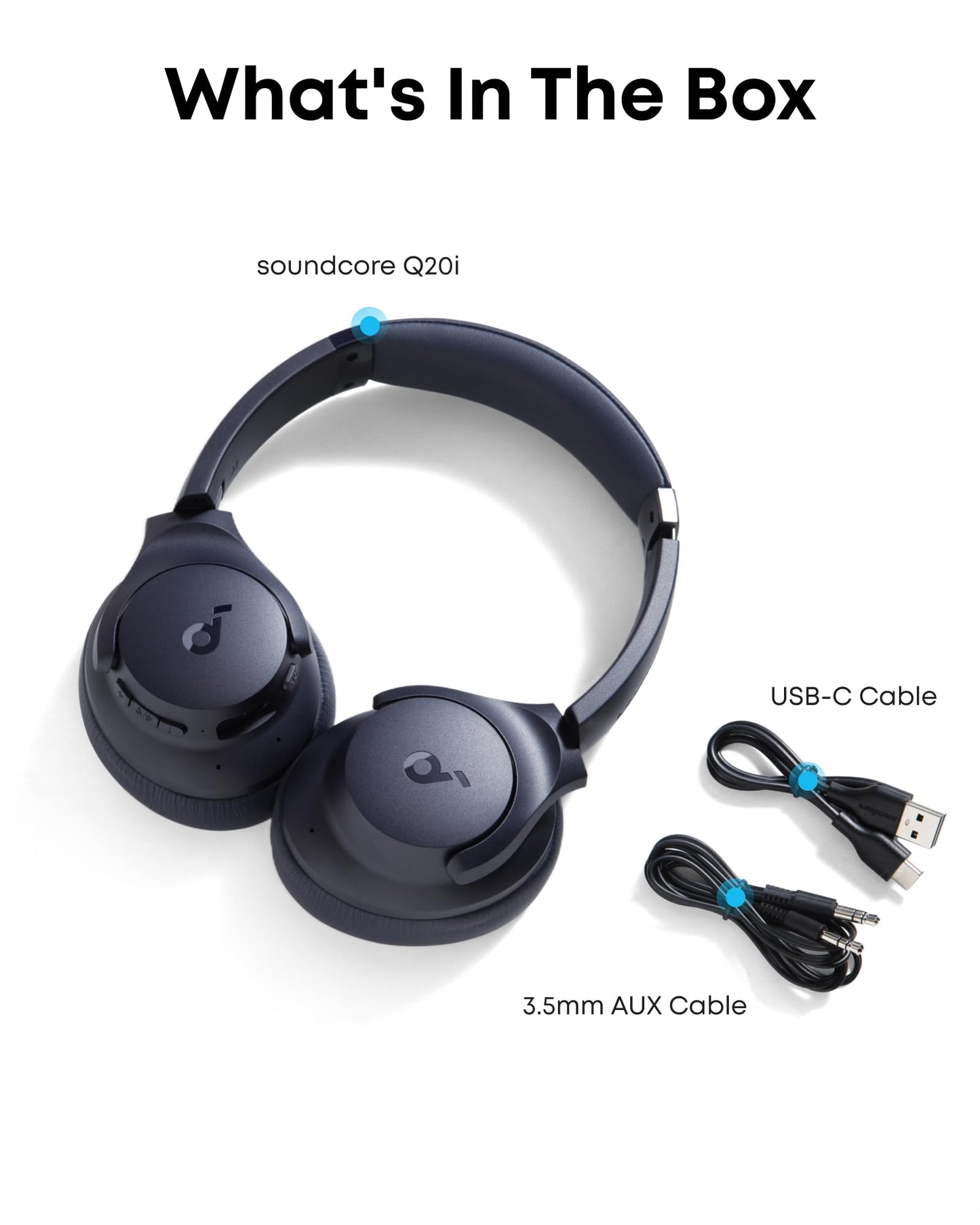Soundcore by Anker Q20i Hybrid Active Noise Cancelling Headphones, Wireless Over-Ear Bluetooth, 40H Long ANC Playtime, Hi-Res Audio, Big Bass, Customize via an App, Transparency Mode
