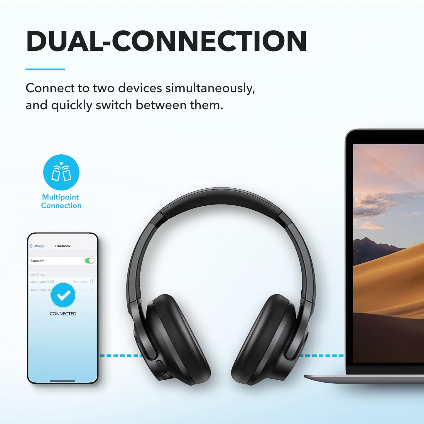 Soundcore by Anker Q20i Hybrid Active Noise Cancelling Headphones, Wireless Over-Ear Bluetooth, 40H Long ANC Playtime, Hi-Res Audio, Big Bass, Customize via an App, Transparency Mode