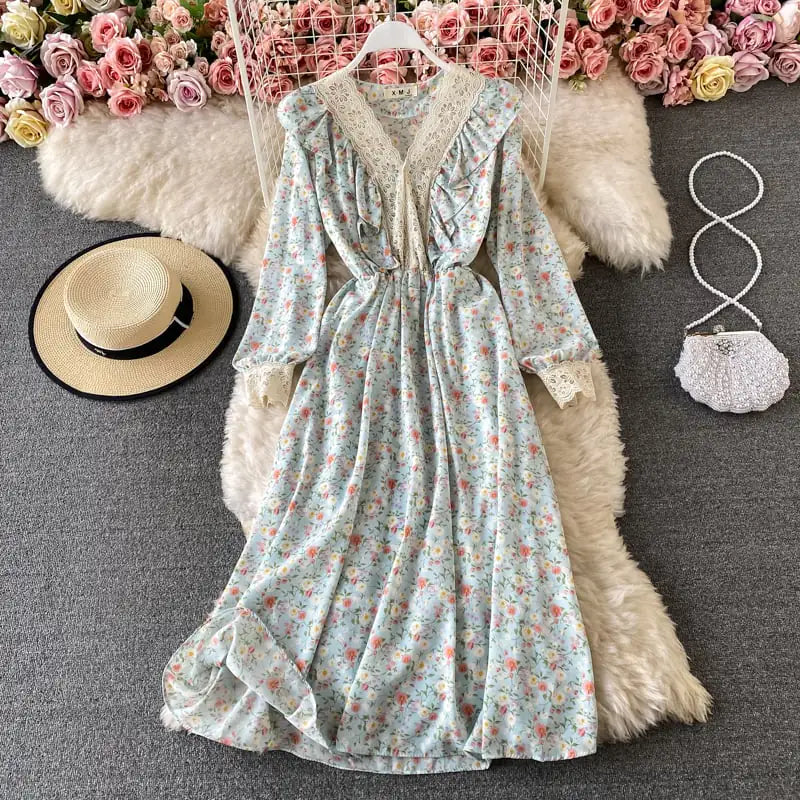 Puff Sleeve Ruffled Long Skirt