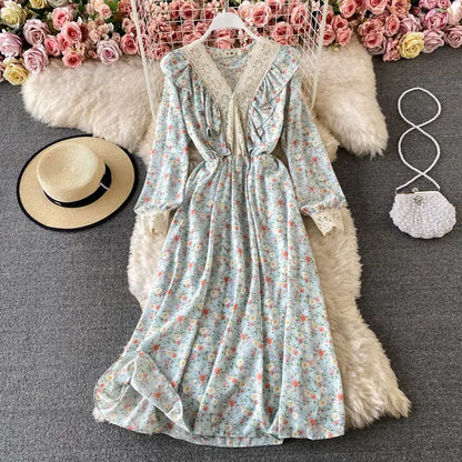 Puff Sleeve Ruffled Long Skirt