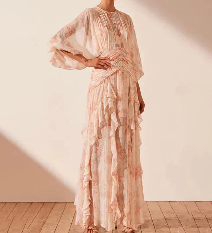 Faye Round Neck Balloon Sleeve Maxi Dress (One Piece)