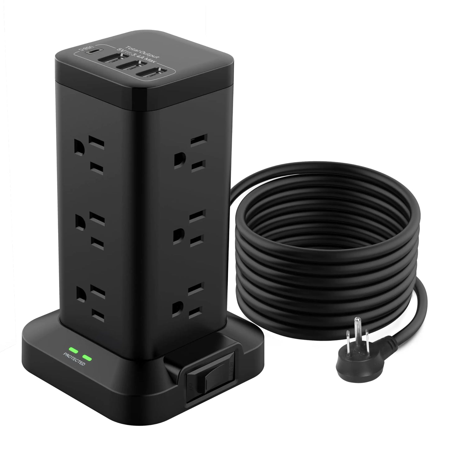 BEVA Power Strip Tower with USB Ports 6.5 FT Surge Protector Power Tower 12 AC and 4 USB Ports 6.5 FT Extension Cord with Multiple Outlets Office Supplies Office Organization (Black 6.5 FT)