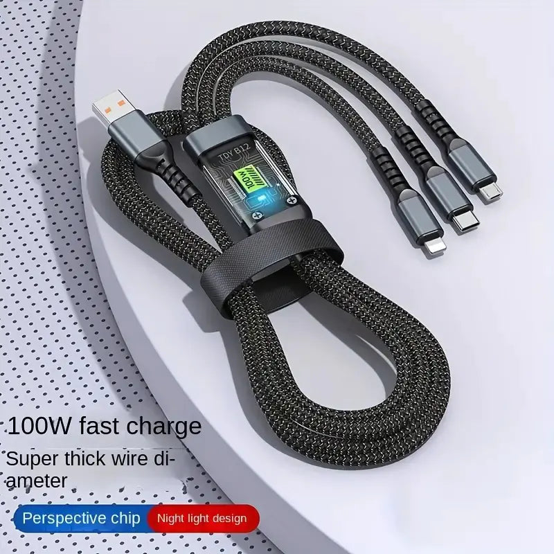 3-in-1 Fast Charging Cable for iPhone, Micro USB, Type C