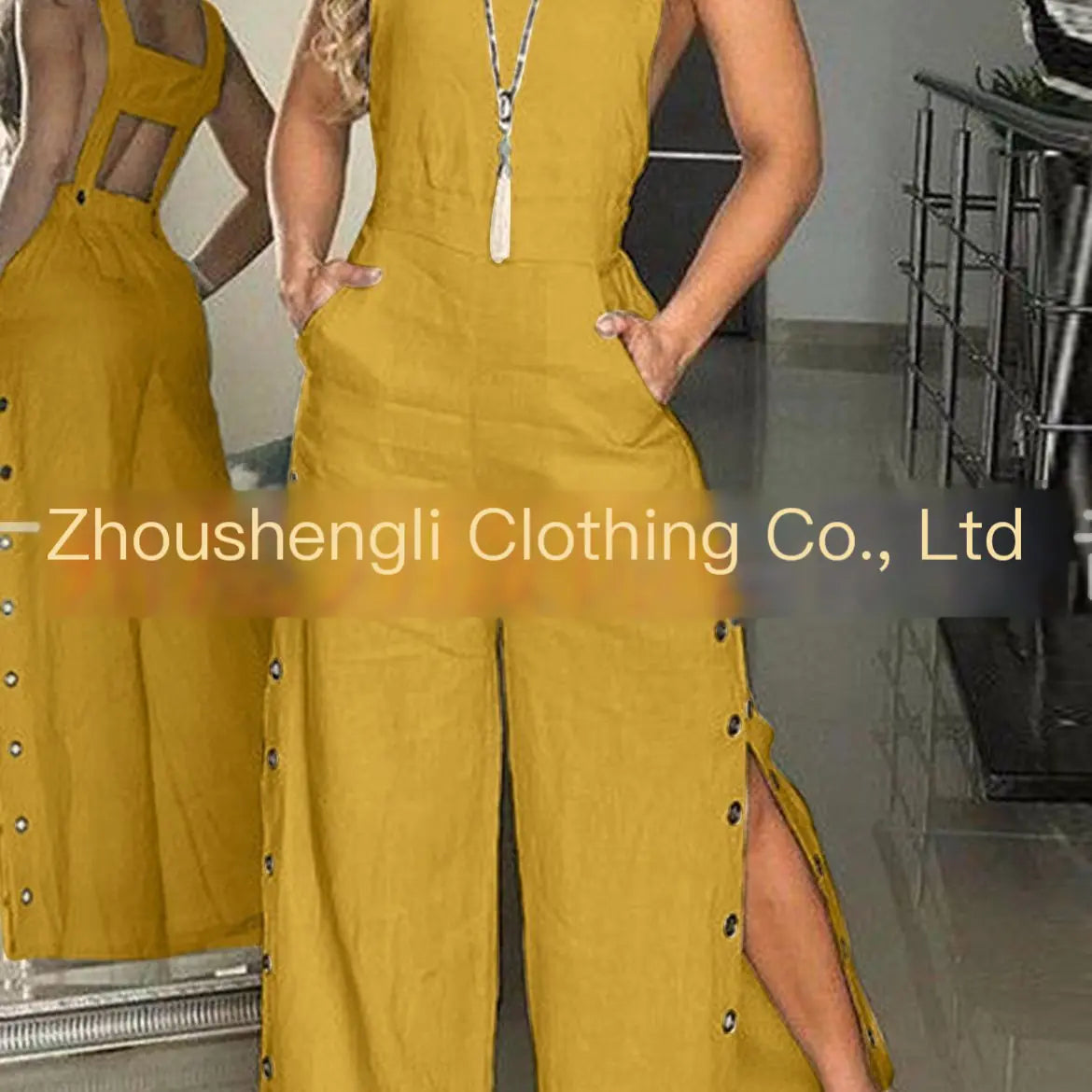 Women's Solid Color Sleeveless Wide Leg Jumpsuit