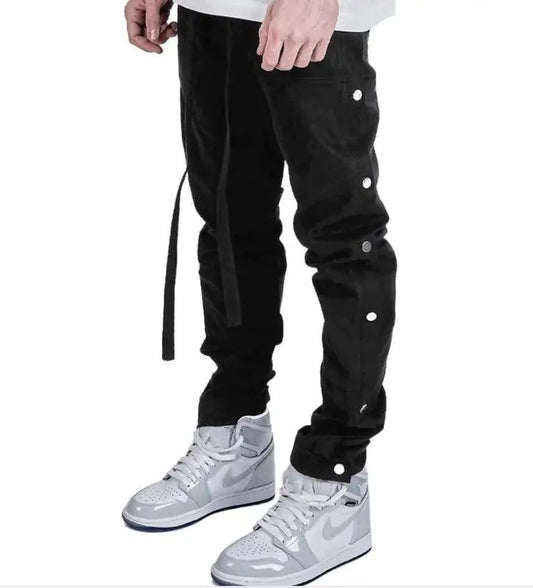 Multi-Pocket High Street Zipper Pants with Streamer Side