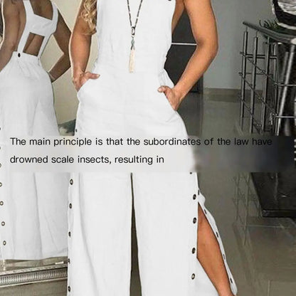 Women's Solid Color Sleeveless Wide Leg Jumpsuit