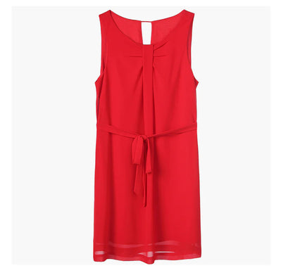 Summer Slim Fit Solid Color Sleeveless Chiffon Dress