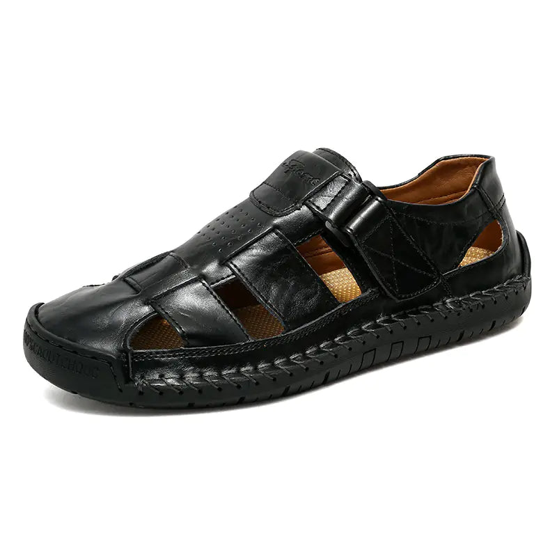 Men's Casual Leather Beach Sandals - Handmade, Plus Size
