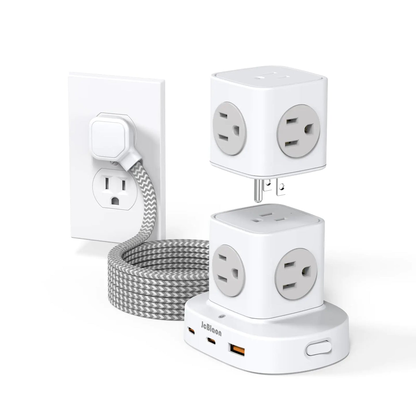 Tower Power Strip Flat Plug with 9 Outlets 3 USB (2 USB C) JcBlaon Surge Protector Power Strip Tower 5ft Extension Cord with Multiple Outlets Office Desk Supplies Dorm Essentials