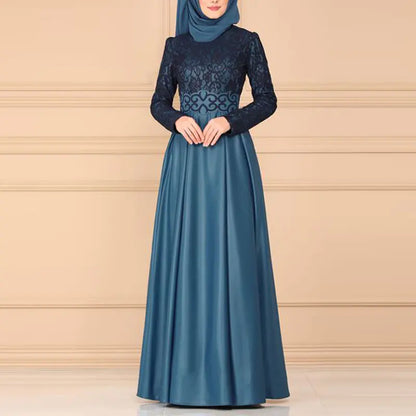 Elegant Bohemian Lace Panel Long Sleeve Dress