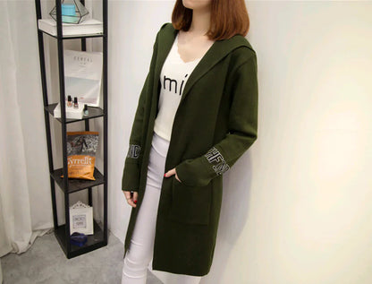 Women's Knit Cardigan with Hood and V-Neck Design