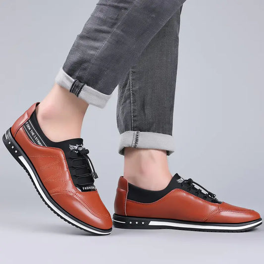 Genuine Leather Slip-On Men's Shoes in Size 46-48
