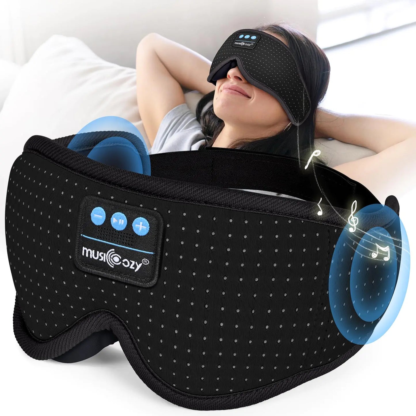 MUSICOZY White Noise Sleep Mask Headphones with 16 Soothing Sounds Bluetooth Sleep Mask 3D Wireless Music Sleeping Headphones for Side Sleeper