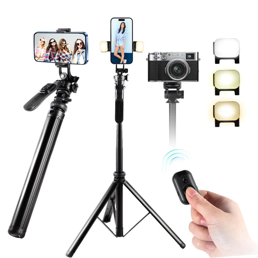 80" Phone Tripod Selfie Stick Tripod with Remote Extendable All-in-1 Travel Light Phone Tripod Stand Portable Camera Tripod Compatible with iPhone Android Camera GoPro