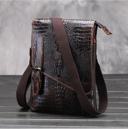 Genuine Leather Crocodile Pattern Men's Shoulder Bag