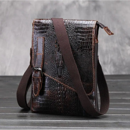 Genuine Leather Crocodile Pattern Men's Shoulder Bag