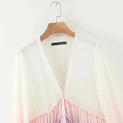 Bohemian Long Maxi Dress with V-Neck and Gradient Color