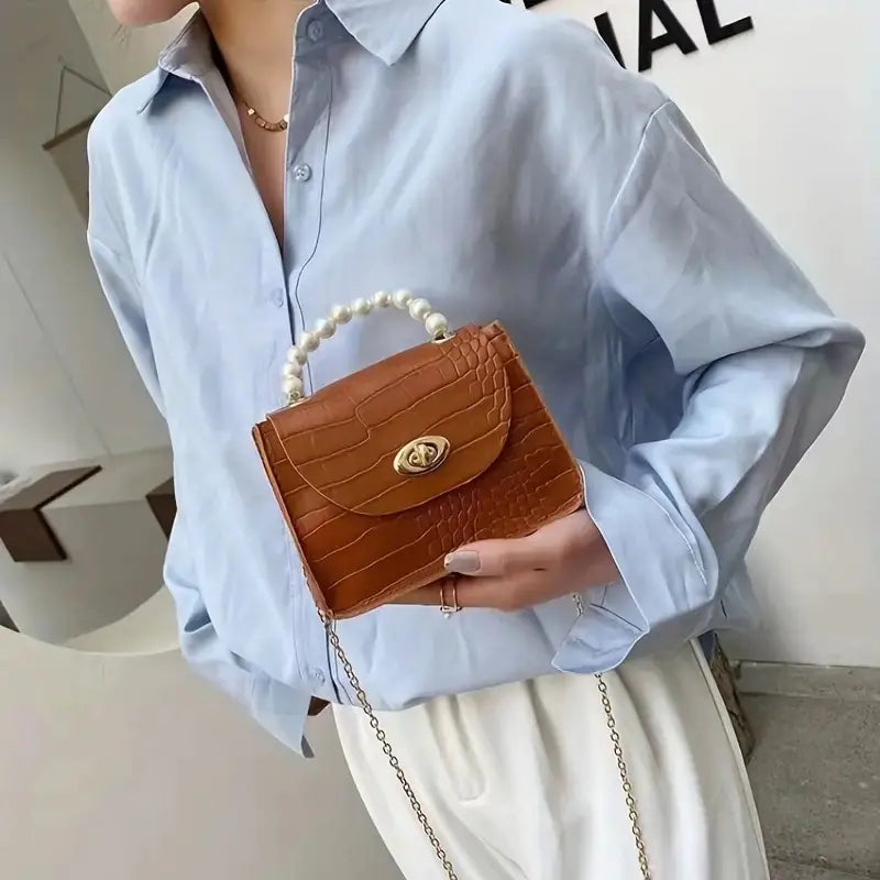Minimalist Crocodile Embossed Women's Satchel Bag