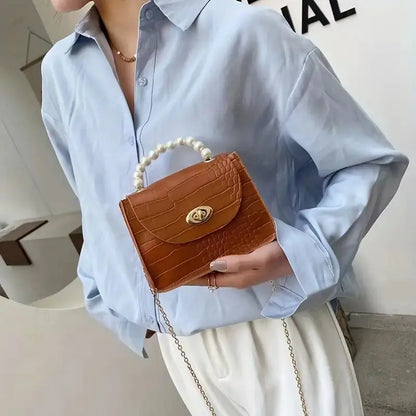 Minimalist Crocodile Embossed Women's Satchel Bag
