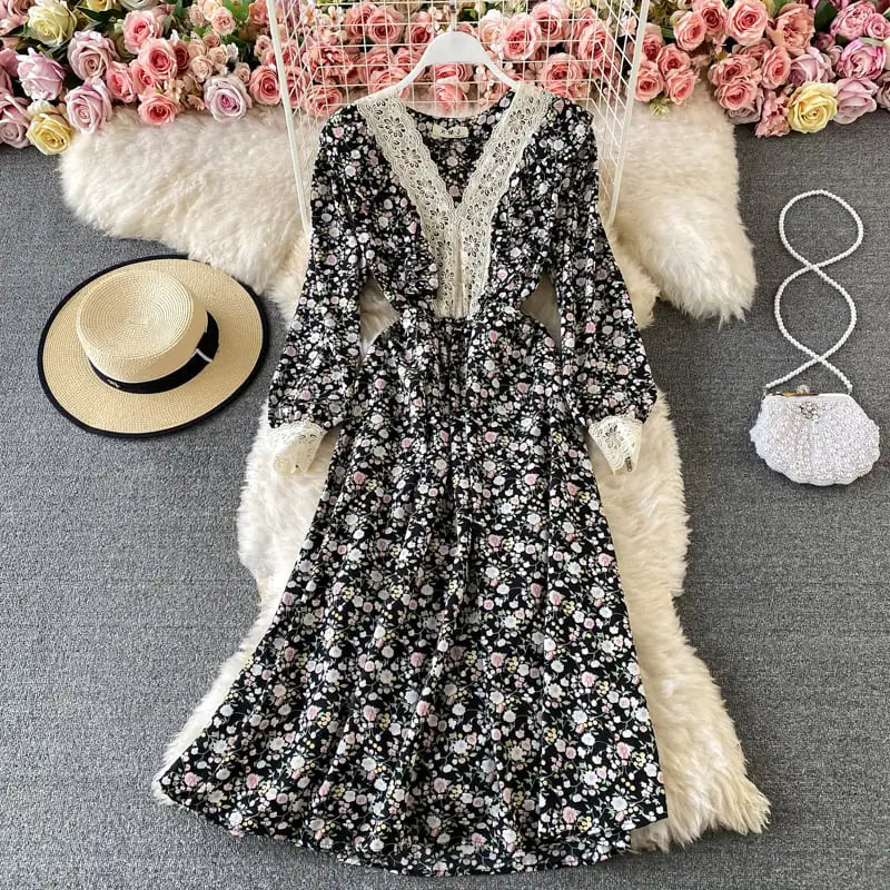 Puff Sleeve Ruffled Long Skirt