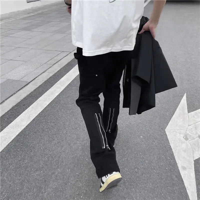 High Street Straight Trousers with Back Pocket Zipper
