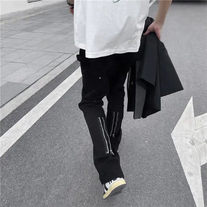 High Street Straight Trousers with Back Pocket Zipper