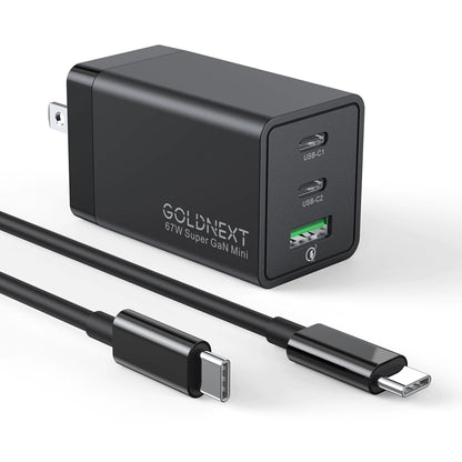 USB C Charger Block GOLDNEXT 67W 3-Port PD 3.0 GaN Fast Wall Charger PPS Foldable Power Adapter with Type C Cable for MacBook Pro/Air Dell XPS iPad iPhone 14 Galaxy S23 Pixel Steam DeckLaptop