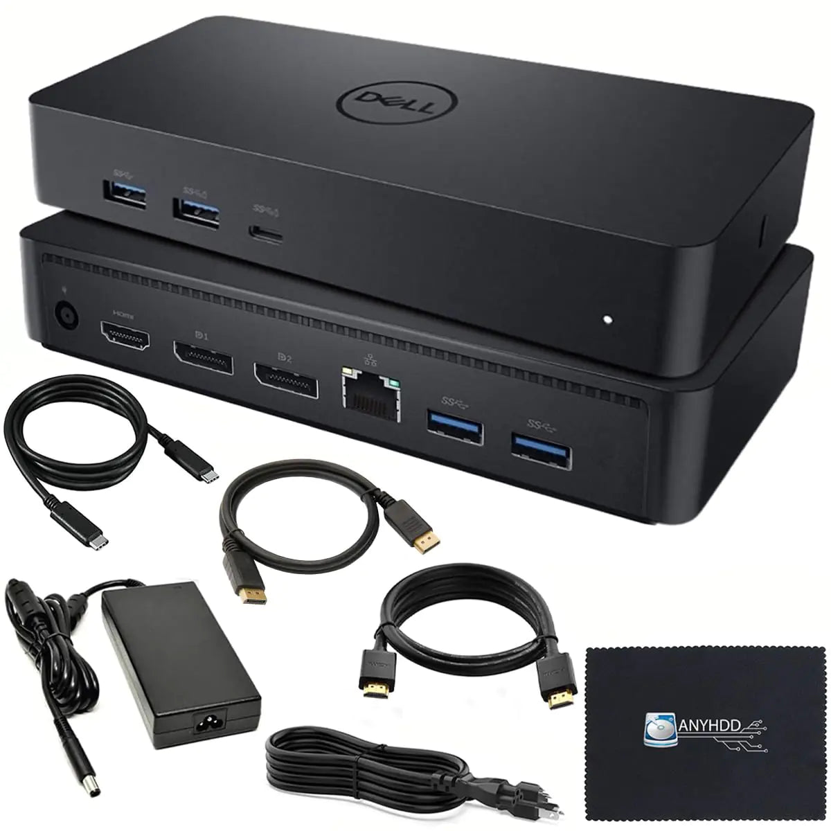 Dell D6000 Universal Dock Bundle with 130W Power Adapter – USB-C HDMI Dual DisplayPort with HDMI Cable + Display Port Cable + USB-C Cable + Microfiber Cloth Included (Renewed)