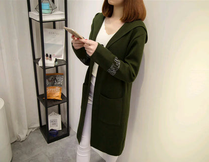 Women's Knit Cardigan with Hood and V-Neck Design