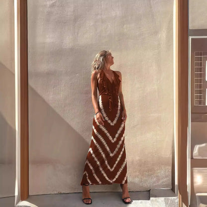 Arlette - Sleeveless V-Neck Maxi Dress with Print (One Piece)