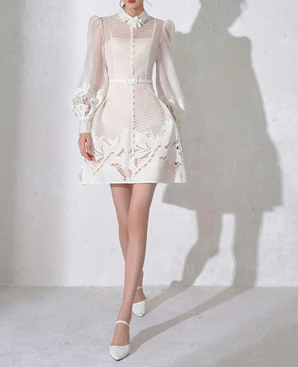Embroidered Floral A-line Jumpsuit with Short Skirt