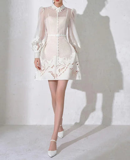 Embroidered Floral A-line Jumpsuit with Short Skirt