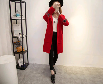 Women's Knit Cardigan with Hood and V-Neck Design