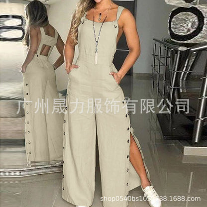 Women's Solid Color Sleeveless Wide Leg Jumpsuit