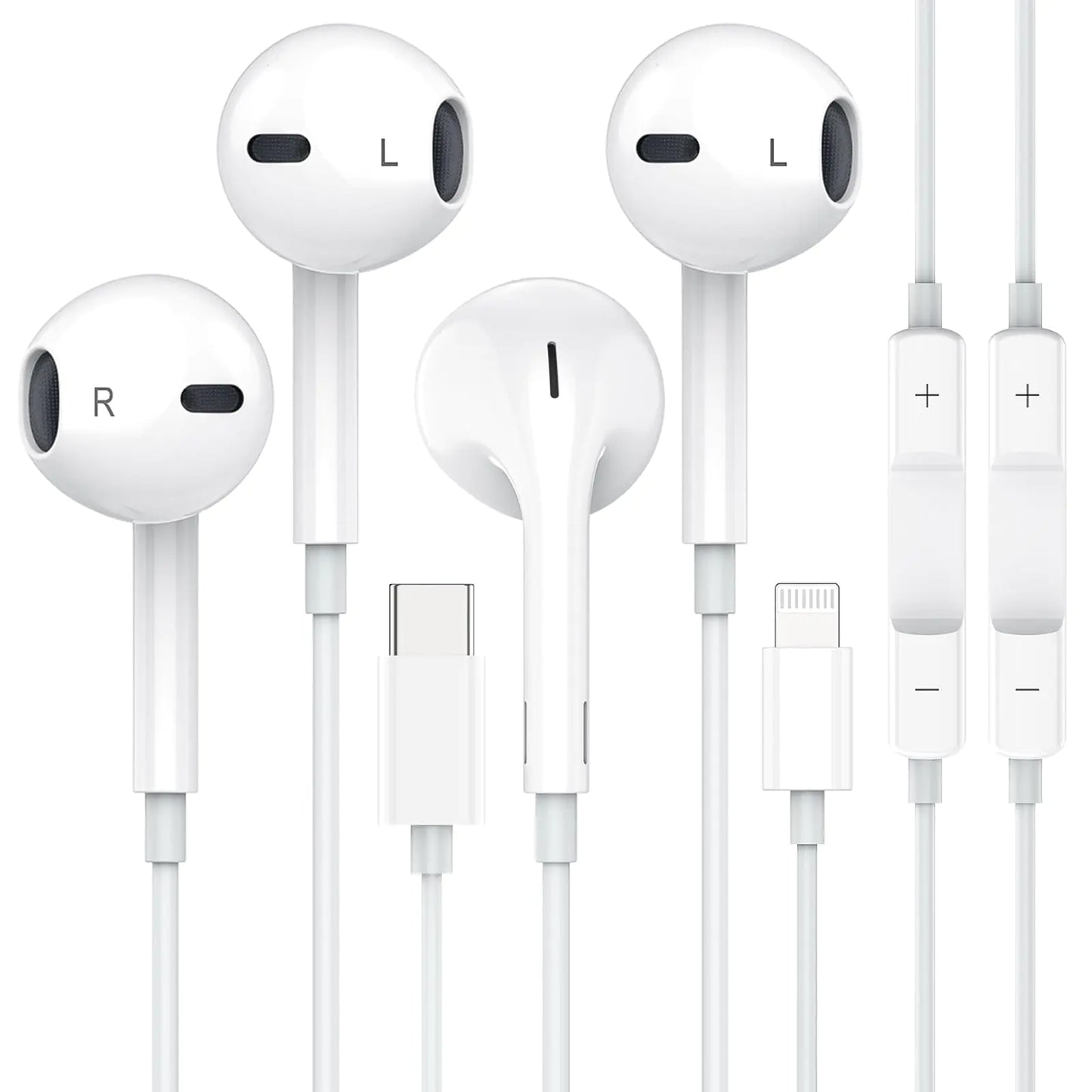 Apple Earbuds Wired Earphones with Lightning Connector and USB C Wired Earphones [MFi Certified] (Built-in Microphone & Volume Control) Noise Canceling Isolating Headphones for iPhone 16/15/14/13/12