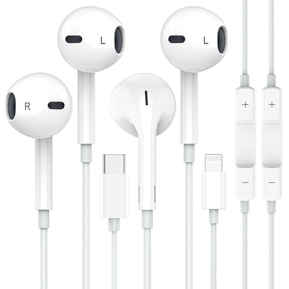 Apple Earbuds Wired Earphones with Lightning Connector and USB C Wired Earphones [MFi Certified] (Built-in Microphone & Volume Control) Noise Canceling Isolating Headphones for iPhone 16/15/14/13/12