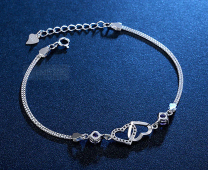 S925 Silver Heart-Shaped Amethyst Bracelet