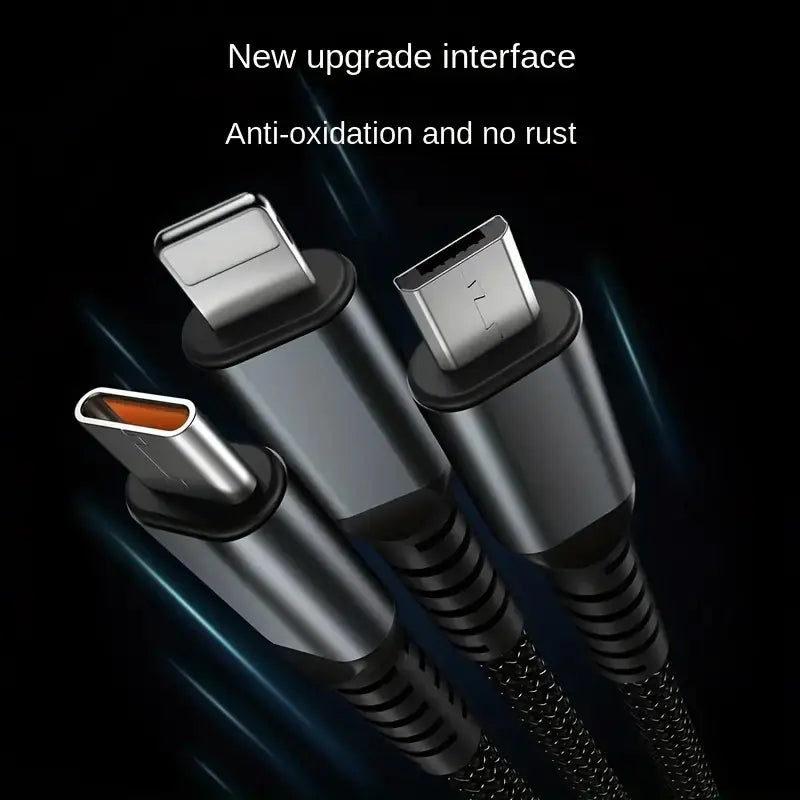 3-in-1 Fast Charging Cable for iPhone, Micro USB, Type C