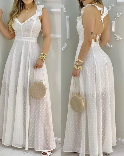 Solid Color Suspender Halter Dress