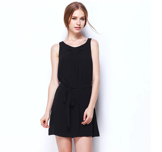 Summer Slim Fit Solid Color Sleeveless Chiffon Dress