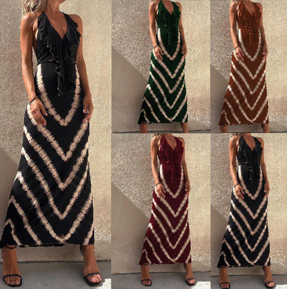 Arlette - Sleeveless V-Neck Maxi Dress with Print (One Piece)