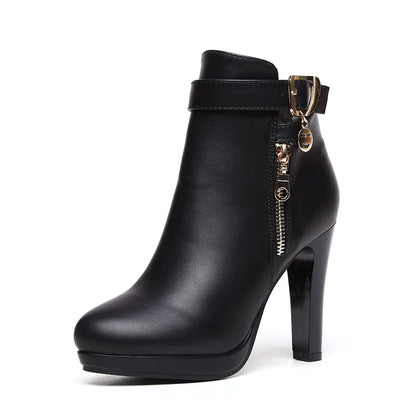 Women's Winter High Heel Short Boots, Round Toe Martin