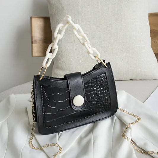Crocodile Pattern Heavy Chain Mini Shoulder Handbag