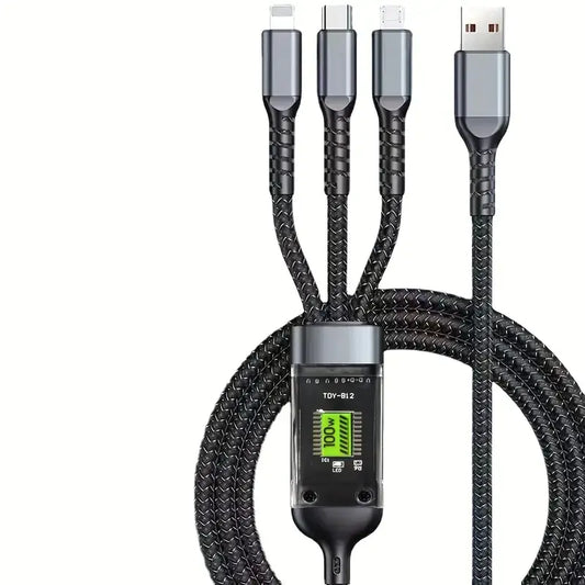 3-in-1 Fast Charging Cable for iPhone, Micro USB, Type C