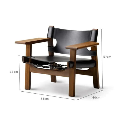 Spanish Chair Solid Wood Vintage Leather Sofa Chair