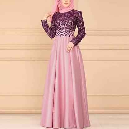 Elegant Bohemian Lace Panel Long Sleeve Dress