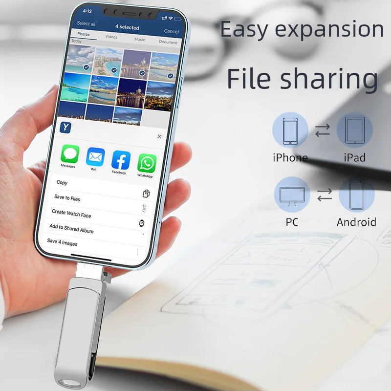4-in-1 256GB USB Flash Drive for Apple & Android