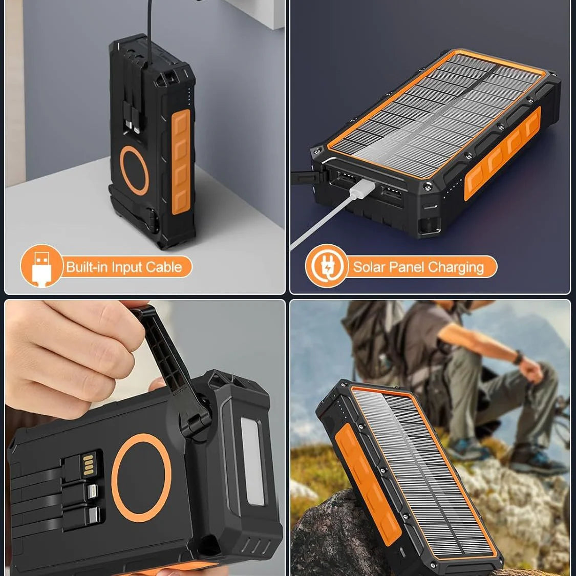 Portable Solar Hand-Crank Wireless Power Bank